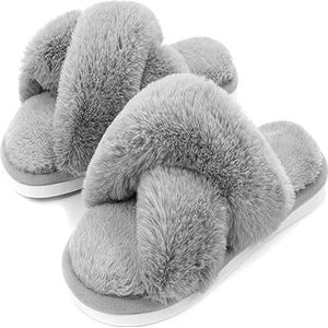 Pluizige pantoffels antislip winter warme pantoffels voor dames, comfortabele warme memory foam pluche pantoffels, warme pantoffels (Color : Grey, Size : 37/24cm)