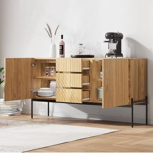 Crlnaup Dressoir met 2 deuren en 3 laden, metalen poten, tv-kast, buffet, commode met lijndesign, afmetingen: H 75 cm / B 140 cm / D 40 cm