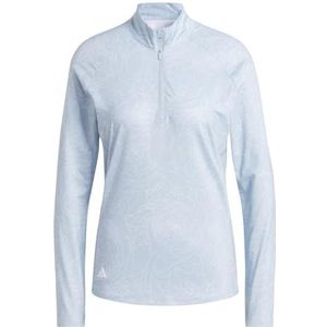 adidas Women's Essentials Long Sleeve Printed Mock Polo Shirt, Wonder Blue, Small