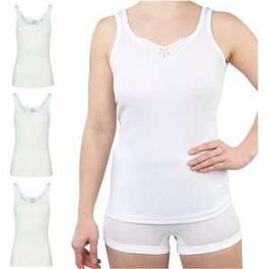 SES Onderhemd voor dames, verpakking van 3 stuks, met kant, 100% katoen, wit, 40