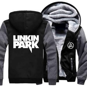 Dikke hoodies voor heren voor Linkin Park Winter Winddichte warme jas Volledige ritssluiting Dikke wollen capuchontop Lange mouwen Patchwork hoody voor buitenfitnesssporten Hardlopen,Dark Grey-5XL