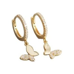 Damesmode schattige kleine hoepel oorbellen met vlinder glanzende kristal zirkoon gouden/witte oorbel hoepel sieraden