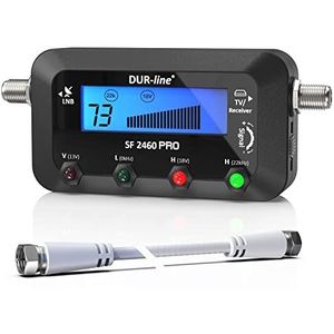 DUR-line SF 2460 Pro Digitale satellietzoeker, nauwkeurig meetinstrument voor het uitlijnen van uw satellietschotel, satellietvinder incl. F-kabel, geluidssignaal, LCD-display, satellietherkenning,