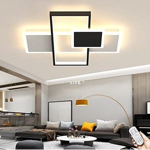 Moderne LED-plafondlamp Dimbare Zwarte Woonkamer Plafondlampen Met Afstandsbediening 3000K-6500K Aluminium Plafondverlichting Voor Studeerkamer Slaapkamer Kantoor En Balkon Hanglampen (52CM,Black)