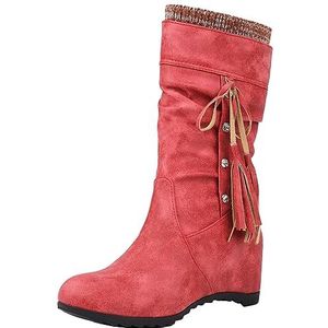 SJJH Slimouch boots voor dames met sleehak en slip-on laarzen, rood, 42 EU