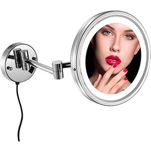 FJMMSJPVX Make-up spiegel, ronde make-upspiegel, 180° wandmontage, ideaal voor het opmaken, dragen van contactlenzen en scheren (kleur: nikkel)