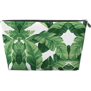 Gouden multifunctionele lederen toilettas - schattige groene palmbladeren cosmetische make-up accessoires organizer, vrouwen rits zakje, Zilver, Eén maat