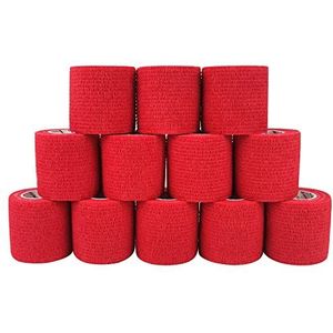 COMOmed Cohesive Bandages Elastic Bandage Ankle Non-Woven 5cm x 4.5m 12 Rolls Red…
