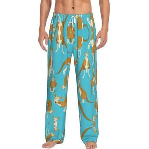 Grappige Cartoon Kangoeroe Zoo Mannen Lange Lounge Wear Broek Nachtkleding Pyjama Bodems Nachtkleding Met Zakken En Trekkoord, Wit, S