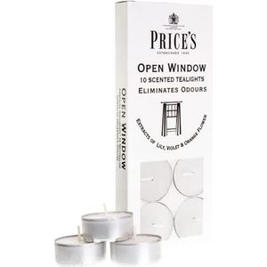Price's - Tealights met open raam - Pack van 10 - Geureliminerende theelichten - Gemaakt met lelie, violette en oranje bloemextracten - Schoon, fris, kwaliteitsgeur - Langdurige geur