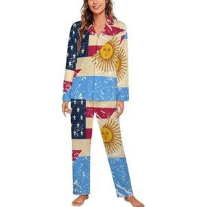 Amerikaanse En Argentinië Retro Vlag Lange Mouw Pyjama Sets Voor Vrouwen Klassieke Nachtkleding Nachtkleding Zachte Pjs Lounge Sets
