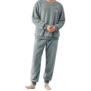 MdybF Heren Winter Pyjama Pyjama Mannen Winter Warm Pluche Verdikte Nachtkleding Set Flanel Pijama Broek Nachtkleding, Blauw, 3XL(85-95Kg)