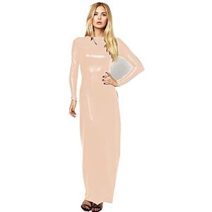 Female Ankle Length Dress Backless Long Sleeve Shiny Metallic Stretchy Sheath Dresses,Rose Gold,5XL