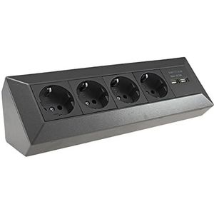 4-voudig hoekstopcontact keukenstopcontact met 2x USB 4X stopcontacten, 90° hoek, 230V opbouwstopcontact voor werkblad keuken, antraciet
