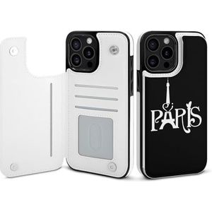 Paris Eiffeltoren, openklapbaar telefoonhoesje compatibel voor iPhone 15 Pro Max, schattig portemonneehoesje, telefoonhoesje met kaarthouder