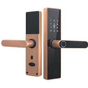 Smart Door Lock, Beveiliging Biometrische vingerafdruk Slimme deurklink Tuya Elektronische intelligente kaartsleutel Houten deurslot for thuis,ondersteunt vingerafdrukontgrendeling(Single 60-70,Bronz