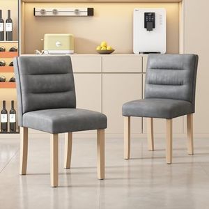 Aunvla Eetkamerstoelen, set van 2, familie-eetkamerstoelen, stoelen, moderne minimalistische woon- en slaapkamerstoelen, vier stoelen met eiken poten, grijs