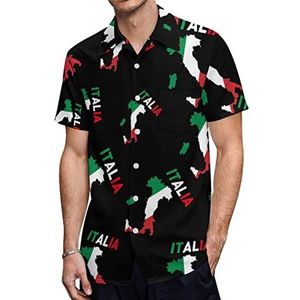 Italië Vlag Kaart Heren Hawaiiaanse Shirts Korte Mouw Casual Shirt Button Down Vakantie Strand Shirts 3XL