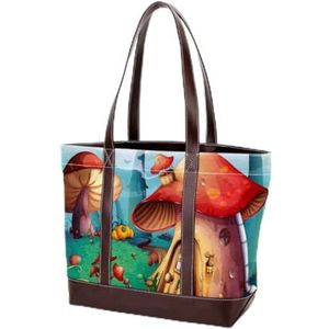 Laptop Tote tas met Cartoon Herfst Boom Weg Landschap Print, Draagtassen Casual Canvas Business Werk Draagtas Aktetas voor Computer School Office