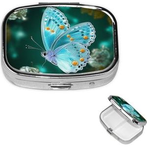 Pillendoosje Pillendoosje 2 compartimenten kleine pillenorganizer voor portemonnee en zak reizen pillendoos lichtblauw vlinder schattige medicijnorganisator pillenhouder om vitamines visolie vast te