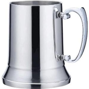 cups Roestvrijstalen koffiemok Dubbelwandige bierpul met handvat (kleur: zilver, maat: groot) koffie (Color : Silver, Size : S)