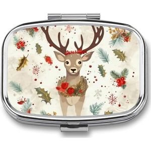 Vierkante pillendoos draagbare metalen pillendoosje 2 compartimenten kleine reizen pillenorganisator schattige kerst rendier vitamines houder organizer voor portemonnee zak