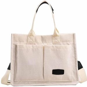 Corduroy Tote Bag with Multi Pockets Women Large Capacity Shoulder Crossbody Tote Bag (D)