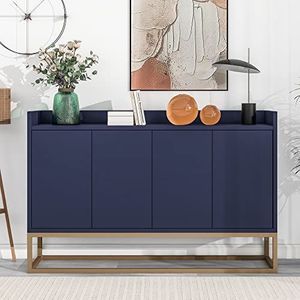 Idemon Modern dressoir in minimalistische stijl 4-deurs zonder handgrepen buffetkast voor eetkamer, woonkamer, keuken 120 × 30 × 80 cm (marineblauw)