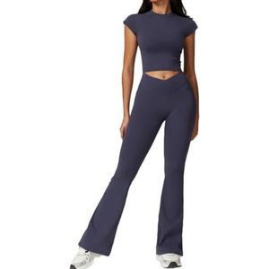 Women Yoga Fitness Gym Clothing Yoga Active Wear Set Breathable 2 Piece (Size:m,Color:Gray)