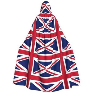 Bxzpzplj Britse vlag Womens Mens volledige lengte carnaval cape met capuchon cosplay kostuums mantel, 185 cm