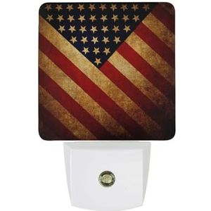 Vintage Vlag van USA Warm Wit Nachtlampje Plug In Muur Schemering naar Dawn Sensor Lichten Binnenshuis Trappen Hal