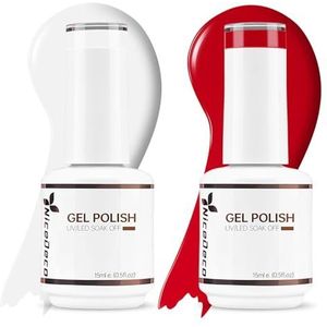 Nicedeco Gel Nagellak Set Semi Permanent Nail Gel UV LED Soak Off Cruelty-Free Wit Rode Duo Gellak Set Kleuren 2 x 15ML Gift Set 3