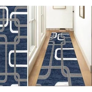 ZUZEKU Loper, lang, voor de gang, antislip, keuken, moderne gang, tapijtmatten, 50 x 450 cm, blauw, grijs, wit, keukentapijt, slaapkamer, eetkamer, polyester, per meter aanpasbaar