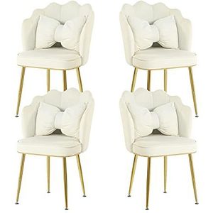 GEIRONV Dining Chair Set van 4, for Woonkamer Slaapkamer Keuken Lounge Stoel Fluwelen Galomoplated Titanium Gold Pen Rugleuning Stoel Eetstoelen (Color : Beige)