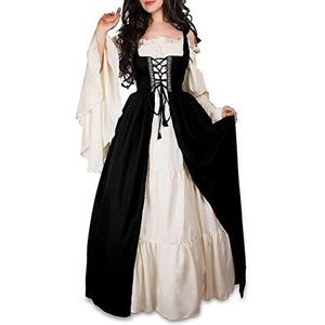 Guiran Dames retro Renaissance Middeleeuwse kostuumjurken verkleedjurk avondjurk, Zwart, XL