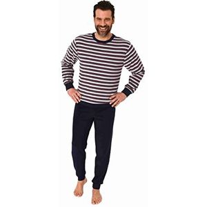 Normann Badstof pyjama voor heren, lange mouwen met manchetten in gestreepte look, ook in grote maten, grijs, 48