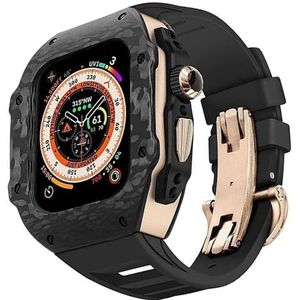 INSTR Koolstofvezel behuizing met fluor rubberen horlogeband voor Apple Watch Ultra2 Ultra, heren Mod Kit Cover Strap voor IWatch9 8 7 6 5 4 SE vervangende accessoires (Color : Rosegold, Size : 45mm