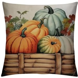 Kussenslopen pompoen herfst oogst esdoorn bladeren bloem met blauwe vrachtwagen, zachte kussensloop luxe kussensloop voor feestelijke woonkamer bank 45 x 45 cm
