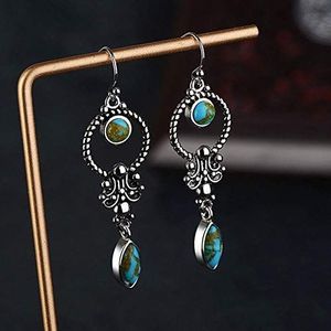 Hanger Drop Oorbellen Voor Dames,Vintage 925 Zilver Turkoois Dangle Oorbellen Hypoallergeen Lichtgewicht Druppel Hanger Sieraden Oorbellen Voor Vrouwen Meisjes Feest Bruiloft Valentijnsdag Gift