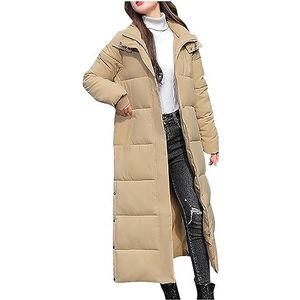 Sawmew Dames winterdonsjack, lange donsjas, gewatteerde jas, warm donsjack met capuchon, casual winterjas, winterjassen, outdoorjas (Color : Khaki, Size : XXL)