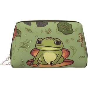 Kikkers en paddenstoelen make-up tas voor vrouwen cosmetische tassen lederen reizen make-up tas organisator waterdicht make-up zakje open platte toilettas draagbare opbergtas voor reizen, goud, één
