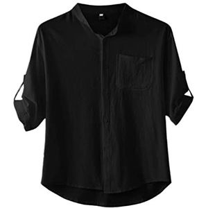 7-delig T-shirt Licht Met Knopen Linnen Zomerhemd Heren Zomeroverhemd Casual Overhemd Business Regular Fit Herenoverhemd Basic Overhemd 7-delig Linnen Overhemd heren t-shirt (Color : Noir, Size : 5X