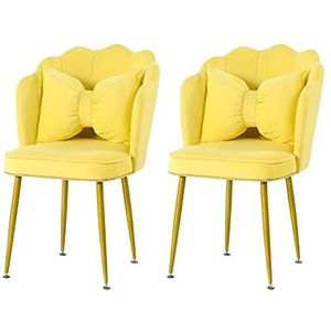 GEIRONV Dining stoel Set van 2, for woonkamer slaapkamer keuken receptie stoel fluwelen bloemblad spray gouden benen rugleuning stoel Eetstoelen (Color : Yellow)