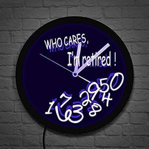 Gevallen nummers met pensioen lichtgevende wandklok Who Cares I'm Retired Funny Clock Wall Watch LED Light Retirement Gift Office Decor
