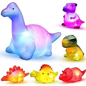 MAPIXO 6 Packs Light-Up Dinosaurus Badspeelgoed Set, voor Baby Peuter Neef in Verjaardag Kerst Pasen, Groot Water Bad Douche Zwembad Bad Speelgoed voor Kinderen Kleuterschool
