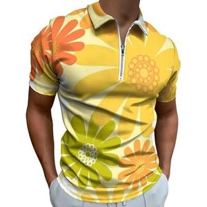 Chrysanthemum Daisy Bloemen Half Zip Up Polo Shirts Voor Mannen Slim Fit Korte Mouw T-shirt Sneldrogende Golf Tops Tees M