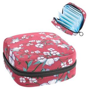 Opbergtas voor maandverband, menstruatiecup zakje tampon tas, menstruatiepads, houder organizer voor dames en meisjes, bloesembloemen op roze