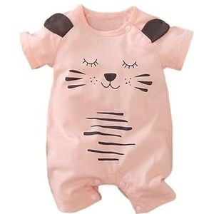 0-18 Overall Leuke cartoon kat bedrukt katoen Casual comfortabele zachte zomerkleding met korte mouwen (Color : Pink, Size : 6-9M)