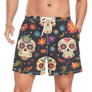 Niigeu Leuke Mexicaanse Sugar Skull mannen zwembroek shorts sneldrogend met zakken, Leuke mode, XL
