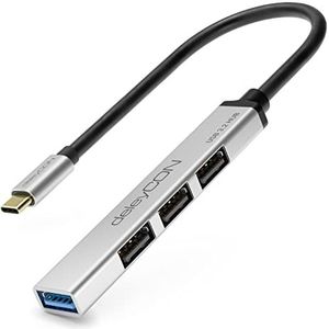 deleyCON USB C HUB 4 Poorten Verdeler - (1x USB3.0 / 3x USB2.0) Aluminium Behuizing, 15cm, Voor PC, Laptop, Notebook, Macbook, iMac, iPad, iPhone, Galaxy, Smartphone, Tablet - Zilver